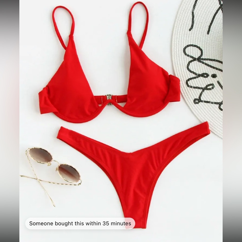 Underwire top bathing suit bikini red size small women shein brand new